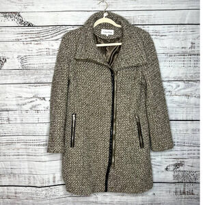 Calvin Klein Taupe Tweed Asymmetrical Zip Pea Coat